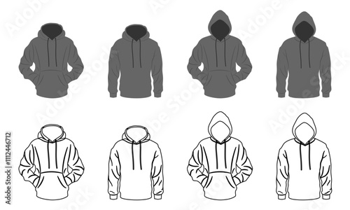 gray hoodies set vector illustration isolated on white background.