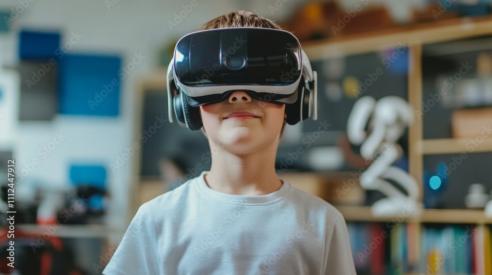 Child experiencing virtual reality. Concept of future technology, education, and entertainment. Child experiencing virtual reality. Concept of future technology, education, and entertainment.