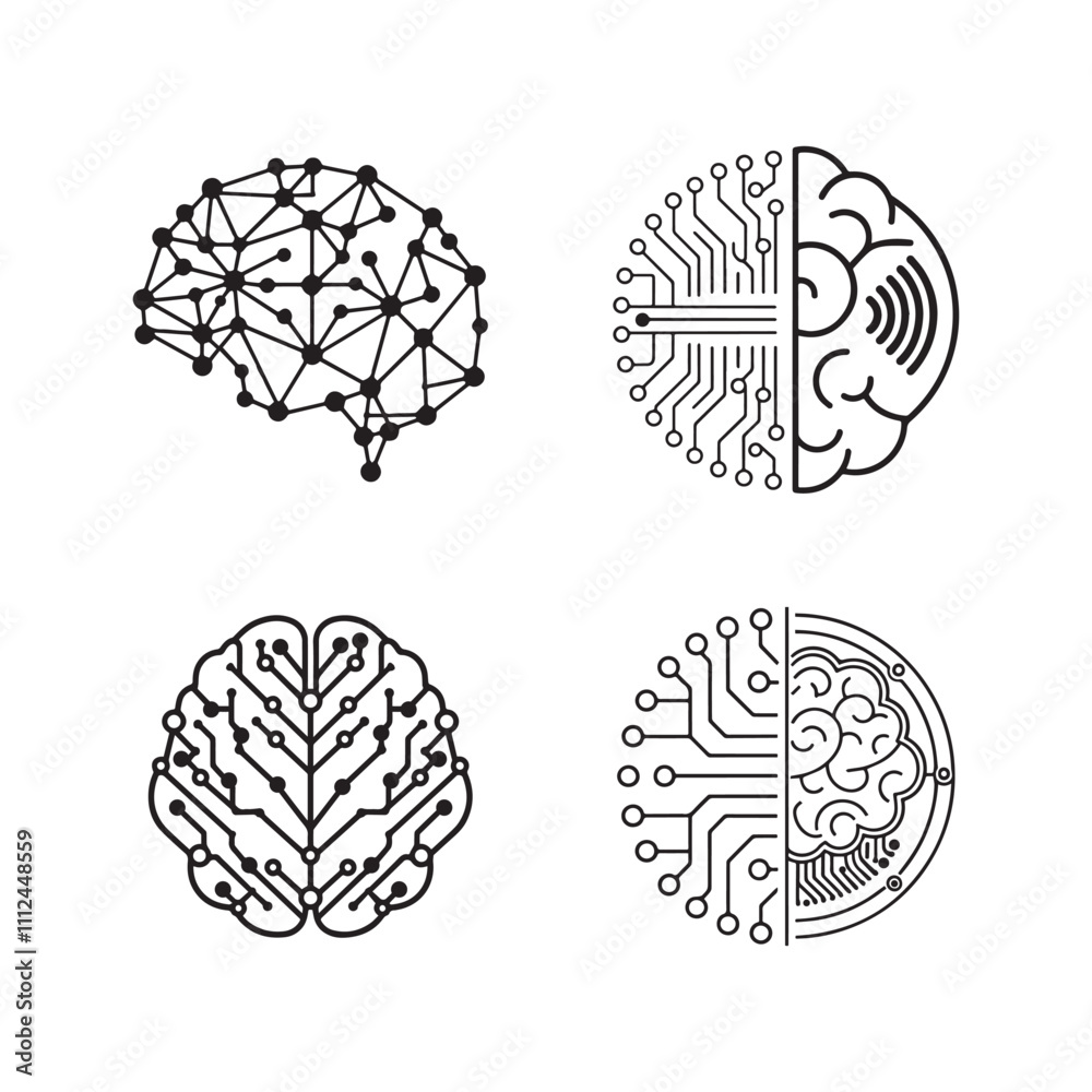 Set of artificial intelligence line icons. Set of artificial intelligence line icons.