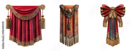 Elegant Curtains with Tassels on Transparent Background