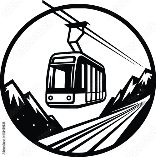 Black and White Illustration of Aerial Tramway