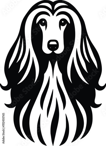 Black and White Illustration of an Afghan Hound