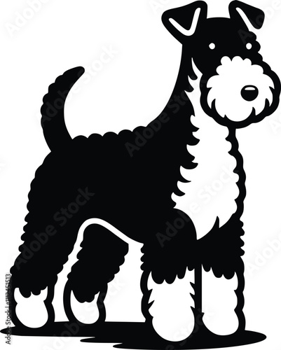 Black and White Illustration of an Airedale Terrier