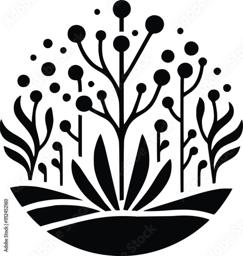Black and White Illustration of Algae