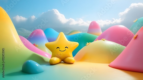 A Cheerful Yellow Star Character Sits Happily Among Colorful Elements

 photo