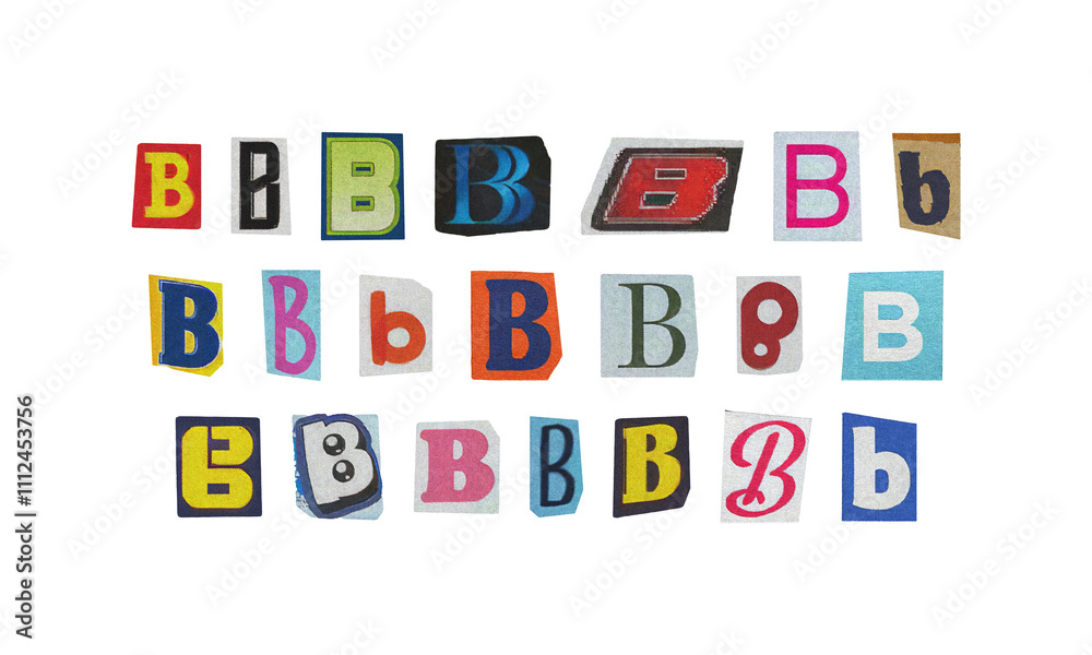 Set of cut-out letter “B” from magazines on a transparent background, retro y2k ransom font style Set of cut-out letter “B” from magazines on a transparent background, retro y2k ransom font style