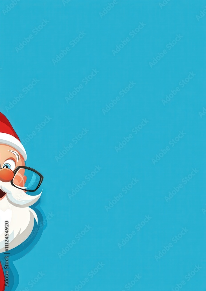 An animated Santa Claus peeks from the side with glasses on a blue background, capturing the curiosity and mystery associated with the Christmas holiday. An animated Santa Claus peeks from the side with glasses on a blue background, capturing the curiosity and mystery associated with the Christmas holiday.