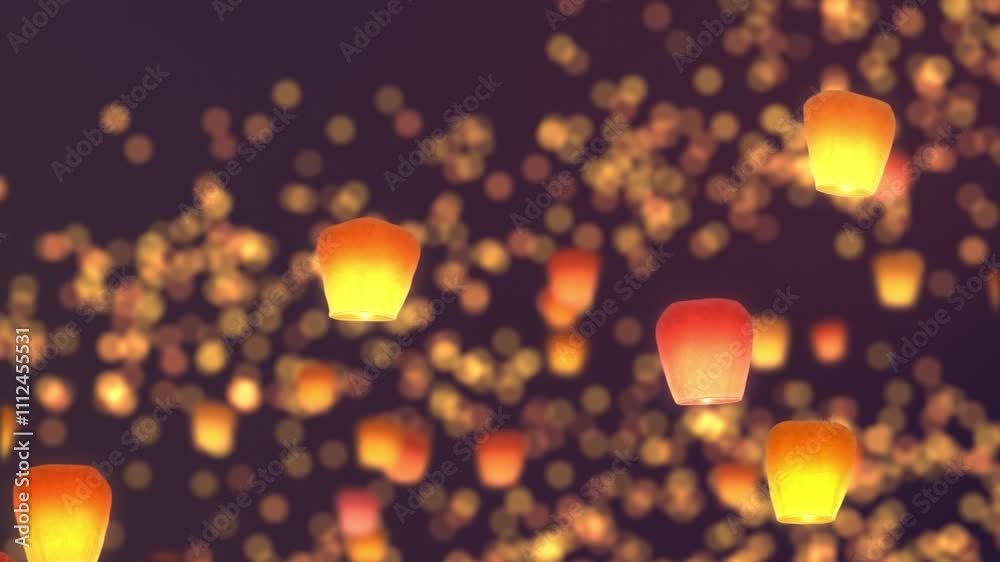 Sky Lantern Festival Animation, Looping Background