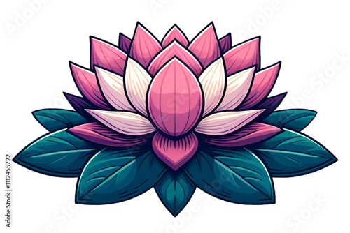 Lotus flower pink and green blue color PNG with transparent background