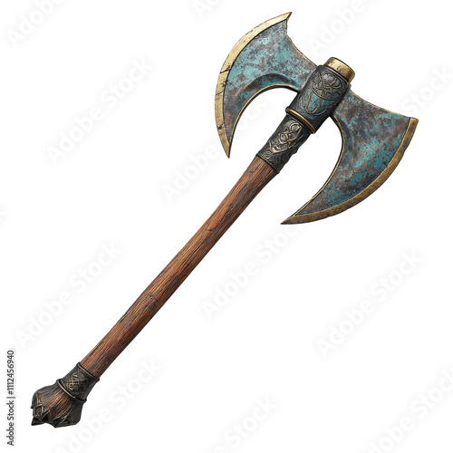 Double-headed axe isolated on PNG transparent background