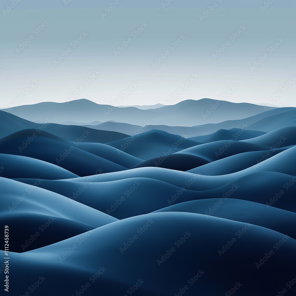 Fototapeta premium serene landscape featuring rolling blue hills under soft sky, evoking tranquility and calmness. smooth curves create harmonious flow, perfect for relaxation