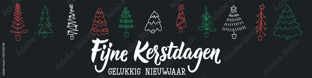 Christmas banner. Translation from Dutch: Merry Christmas and Happy New Year. Holiday lettering. element for flyers, banner and posters Fijne Kerstdagen en gelukkig Nieuwjaar