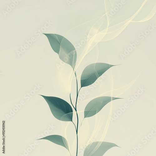 minimalist illustration of plant with smooth, flowing leaves against soft background, evoking tranquility and nature beauty