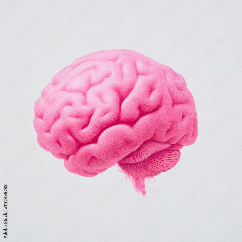Human brain pink color on white background, anatomy and biology. Concept banner template of idea, mental development, artificial intelligence and brain diseases with space for text Human brain pink color on white background, anatomy and biology. Concept banner template of idea, mental development, artificial intelligence and brain diseases with space for text
