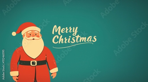 Cute Santa Claus Figure with Merry Christmas Text on Teal Background Reflecting Festive Holiday Spirit and Cheerful Graphic Design for Seasonal Greeting Cards and Holiday Decorations