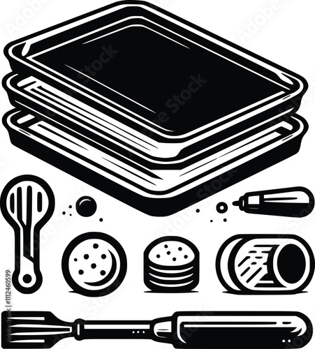 Black and White Illustration of Baking Sheets