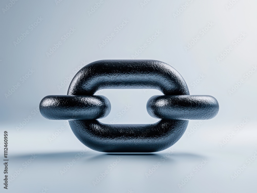 Obraz premium A close-up of a shiny black metal chain link on a smooth surface, emphasizing strength and connection in a minimalist style.