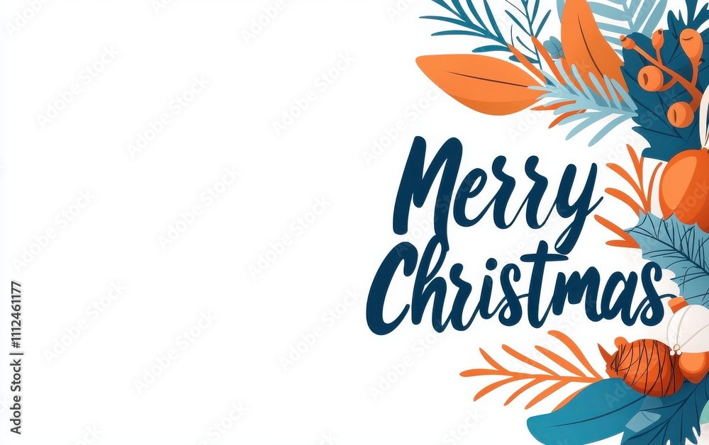 Christmas card featuring partial arrangement of seasonal ornaments and botanical decorations, highlighting the festive spirit of the holiday season.