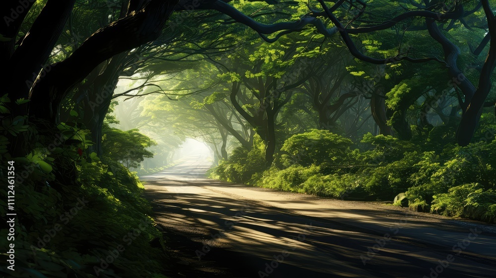 Naklejka premium forest coastline road