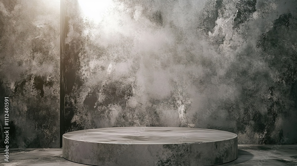 Empty round podium with smoke on grunge background Empty round podium with smoke on grunge background