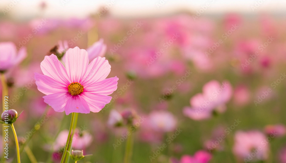 Pink Flower Standing Out in Field and Copy Space Pink Flower Standing Out in Field and Copy Space