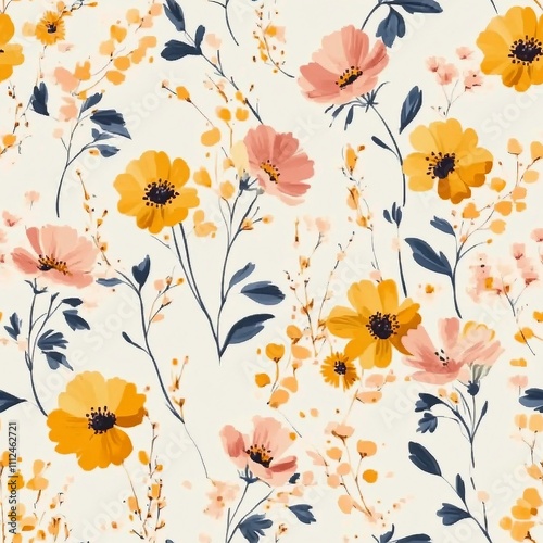 delicate feminine seamless pattern with wildflowers