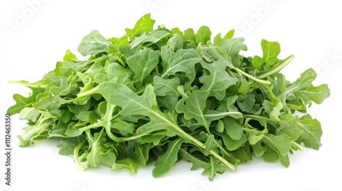 A fresh pile of arugula leaves, ideal for salads and garnishes.