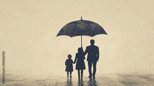 Silhouette Family Under Large Umbrella Together