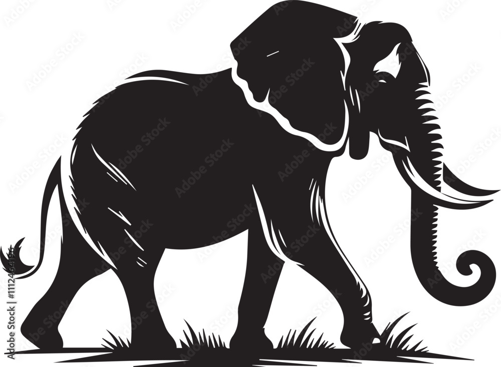 Obraz premium Elephant silhouette walking with a gentle swaying motion vector