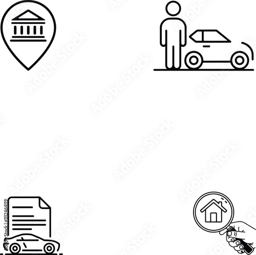 transportation-related services and property inspection with building location pin icon