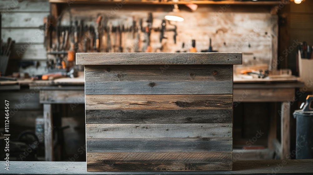 Wooden workbench in a rustic carpenter's workshop with tools. Wooden workbench in a rustic carpenter's workshop with tools.