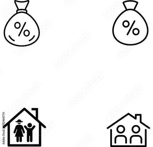  savings money bag and home people inside the icon