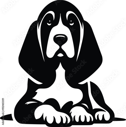 Black and White Illustration of a Bloodhound