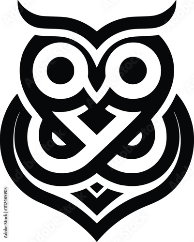 Black and White Illustration of Borromean Rings Owl photo