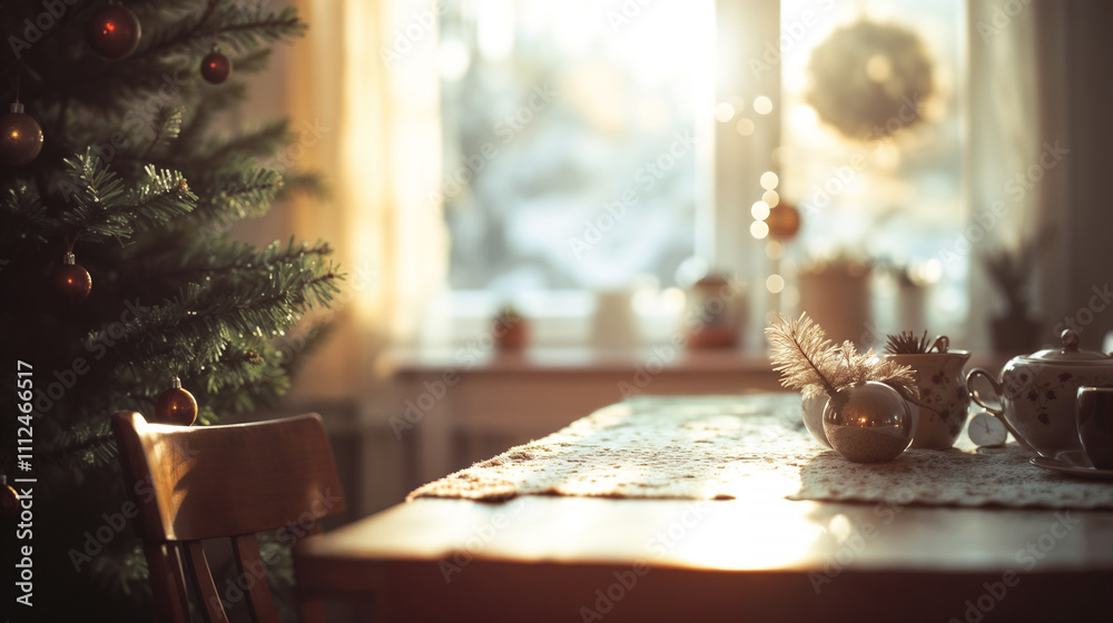 Cozy Christmas morning table near window Cozy Christmas morning table near window