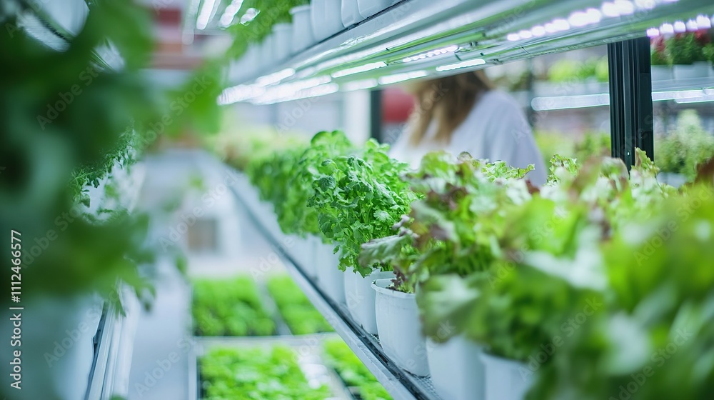 An indoor vertical farm with various crops growing in stacked layers, using advanced technology to maximize yield. An indoor vertical farm with various crops growing in stacked layers, using advanced technology to maximize yield.