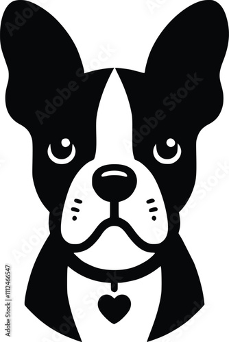 Black and White Illustration of a Boston Terrier photo