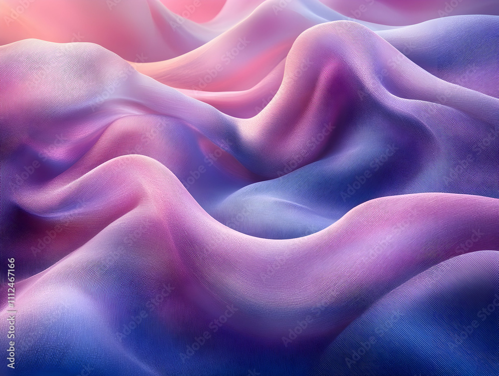 Obraz premium Undulating waves of silky fabric in purple and pink tones, illuminated softly, creating a luxurious and calming visual