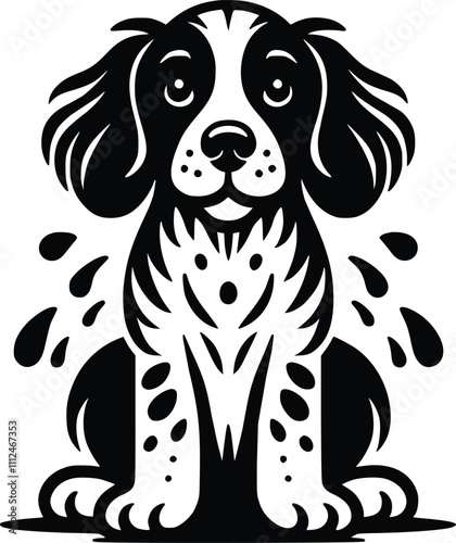 Black and White Illustration of a Brittany Spaniel