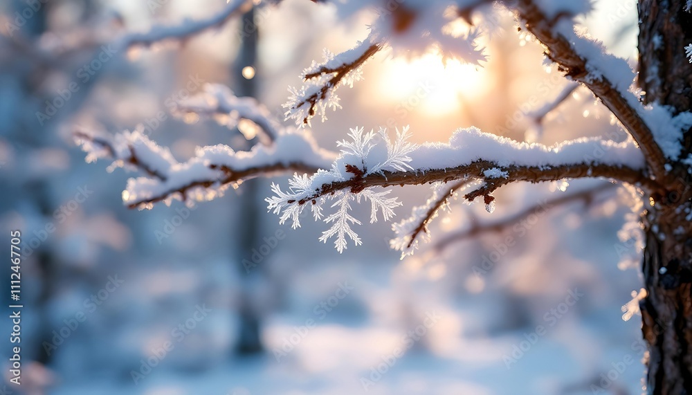 Ultra realistic detailed close-up of a snowflake perched on a tree branch in a snowy landscape Ultra realistic detailed close-up of a snowflake perched on a tree branch in a snowy landscape