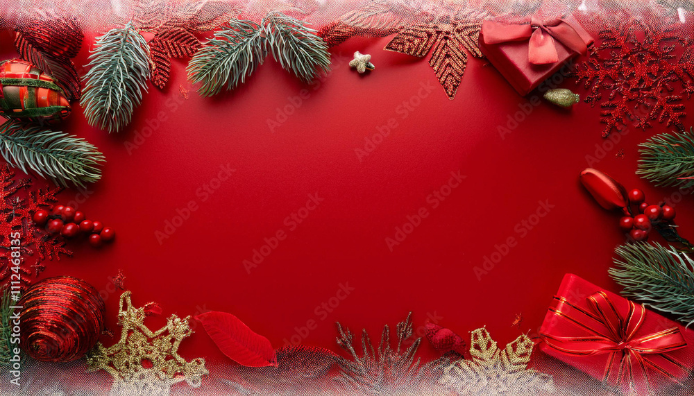Bright Red Christmas Background with Subtle Holiday Patterns and Accents