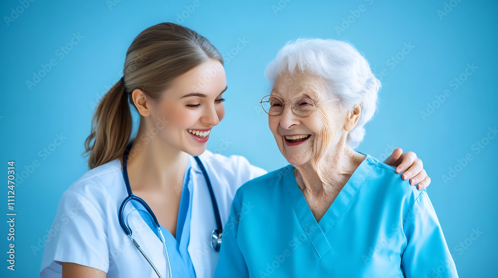 Nurse and Elderly Woman Share Joyful Moment in Cozy Home Setting Nurse and Elderly Woman Share Joyful Moment in Cozy Home Setting