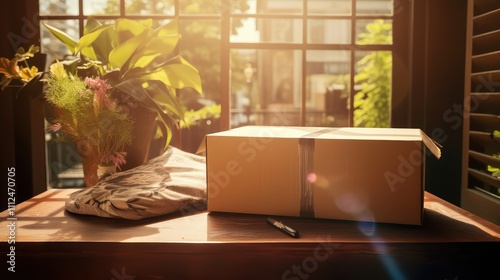 brown open box on table photo