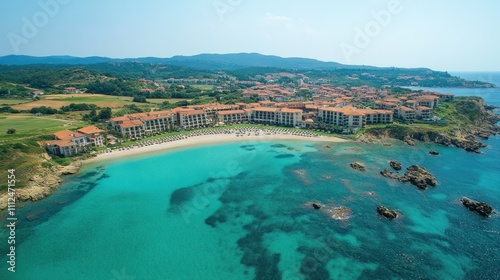 Wallpaper Mural Aerial view of a coastal resort with clear waters and sandy beach. Torontodigital.ca