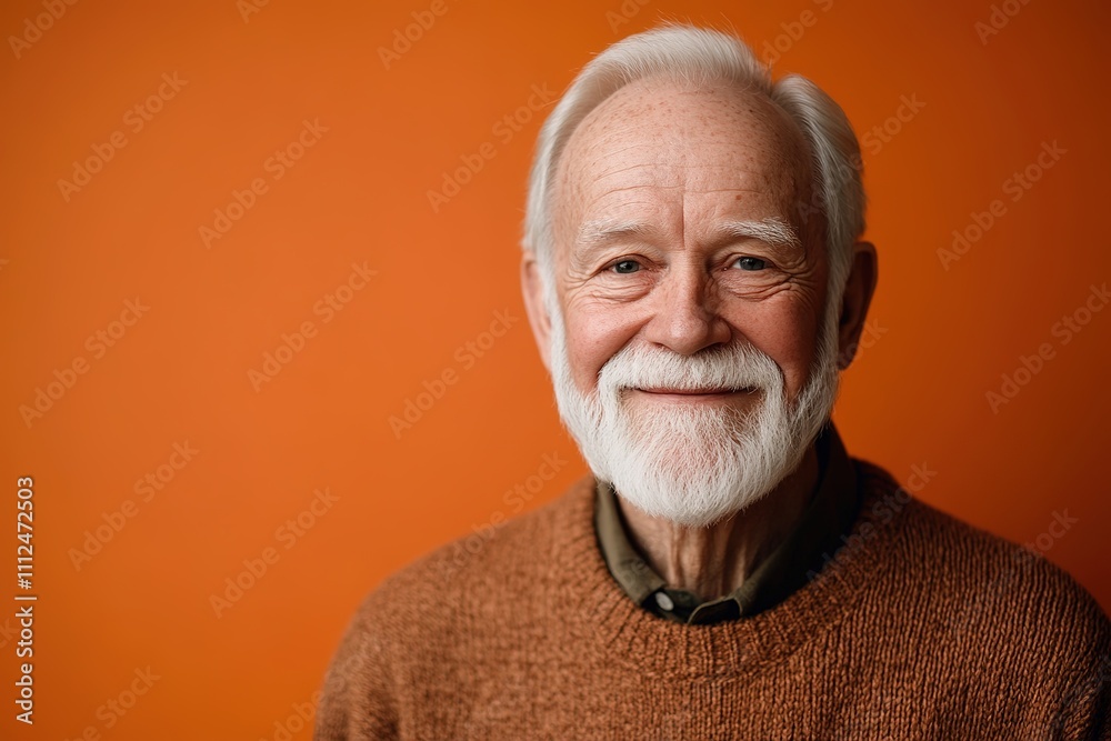 Smiling elderly man with beard on orange backdrop Smiling elderly man with beard on orange backdrop