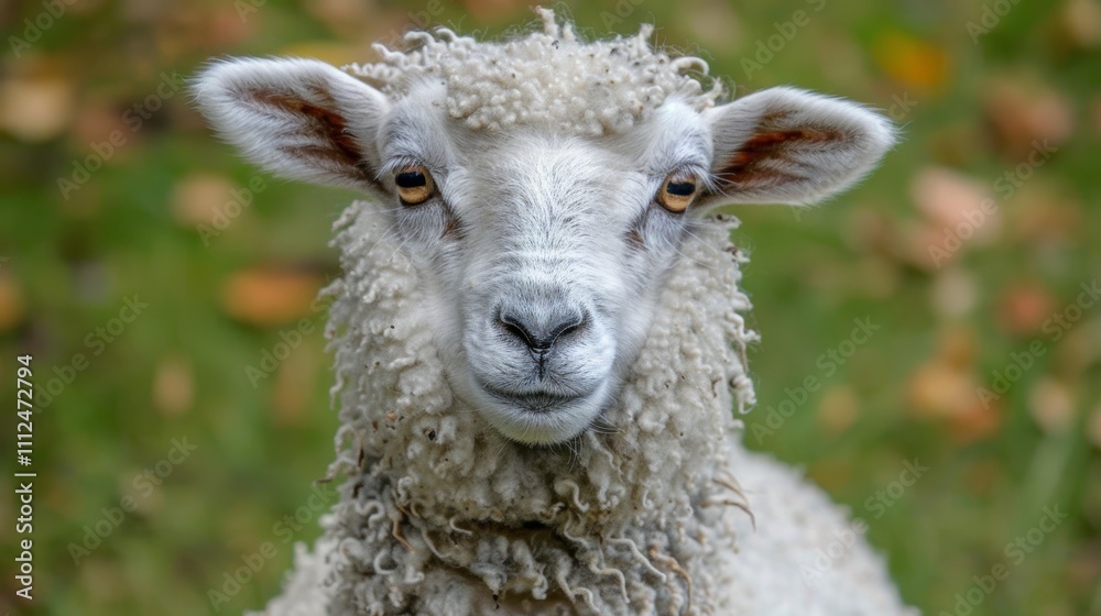 Sheep relaxing in a serene landscape with greenery and autumn leaves under soft natural light during a calm day Sheep relaxing in a serene landscape with greenery and autumn leaves under soft natural light during a calm day