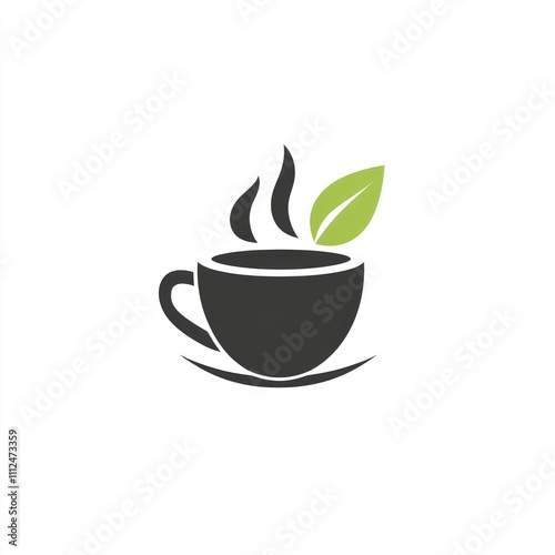 Hot tea cup with leaf icon.