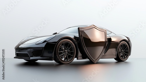 Sleek Black Car with Shield Protection Concept photo