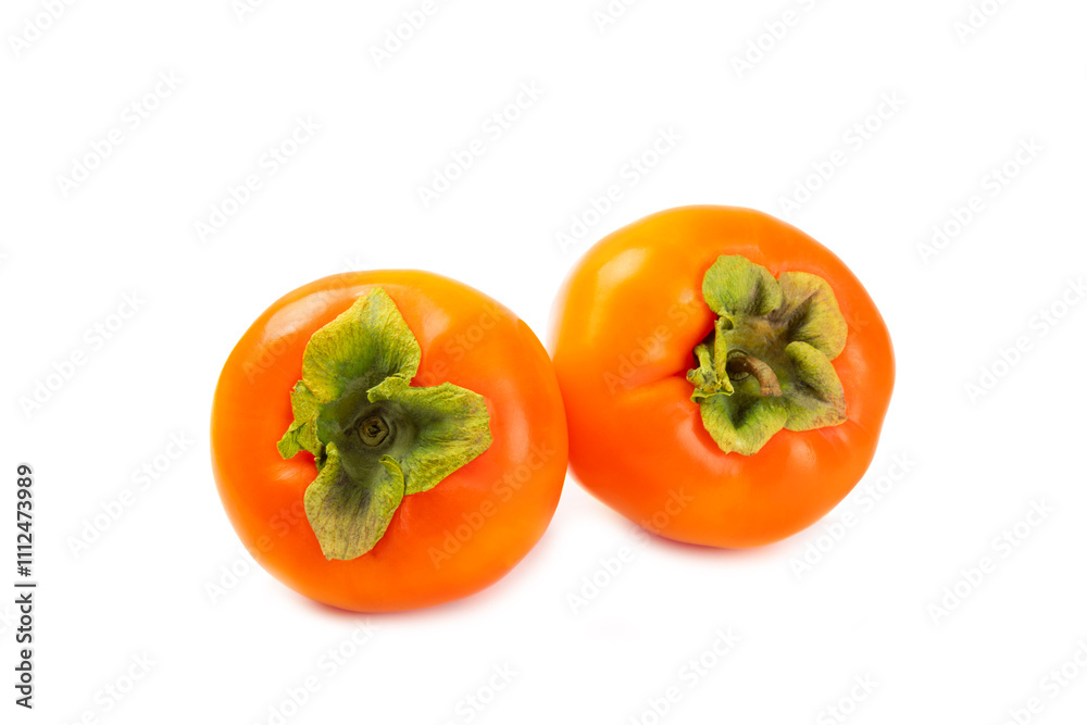 Persimmon isolated on white background. Persimmon fruit. Slice of ripe, juicy, sweet persimmon fruit. Vegan. Fruit garden. Close-up. Persimmon isolated on white background. Persimmon fruit. Slice of ripe, juicy, sweet persimmon fruit. Vegan. Fruit garden. Close-up.