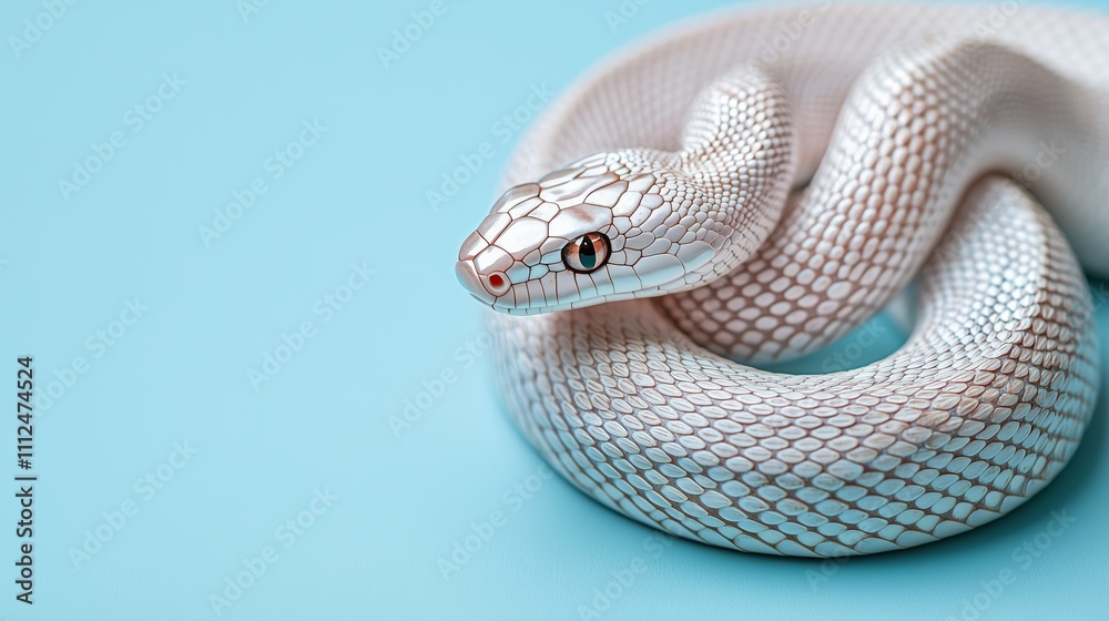 Fototapeta premium Captivating White Snake on Blue Background